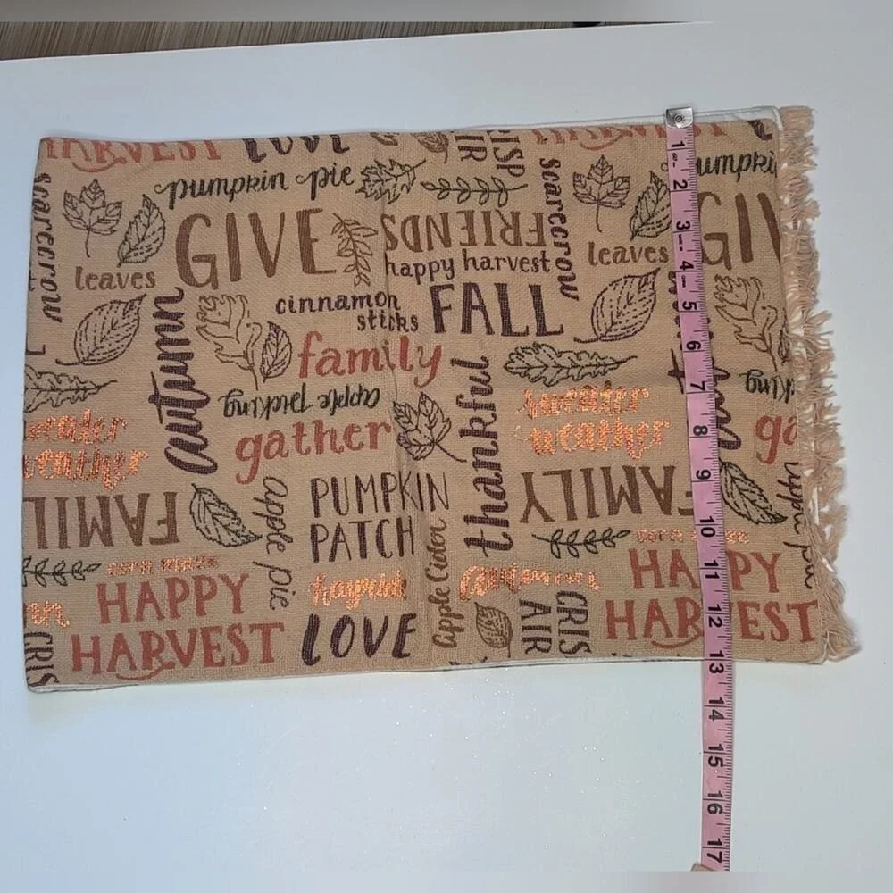 Celebrate Kohl's Tan Brown Thanksgiving Fall Harvest Table Runner Phrases